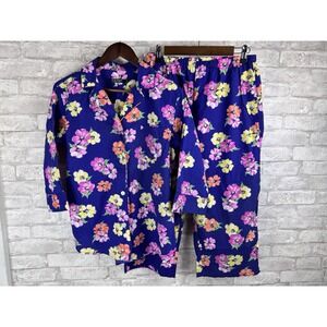 Lauren Ralph Lauren 2 Piece Pajama Set Floral Cotton Monogram Crop Pants‎ Size M